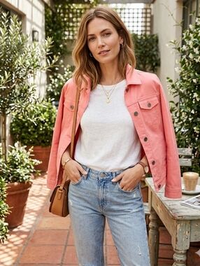 Women’s Coral Pink Denim Jacket - Classic Casual Layer